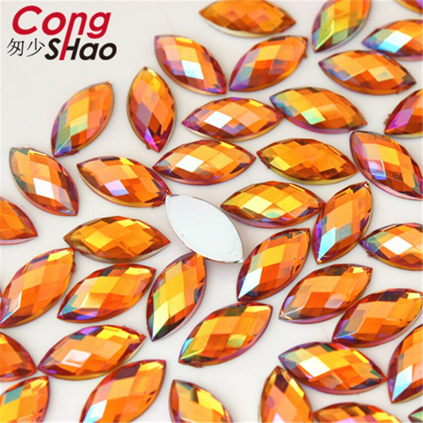Cong shao 100 stk 7*15mm ab farverige hesteøje flatback akryl rhinestone trim sten og krystaller dekoration tilbehør  wc54: Orange ab