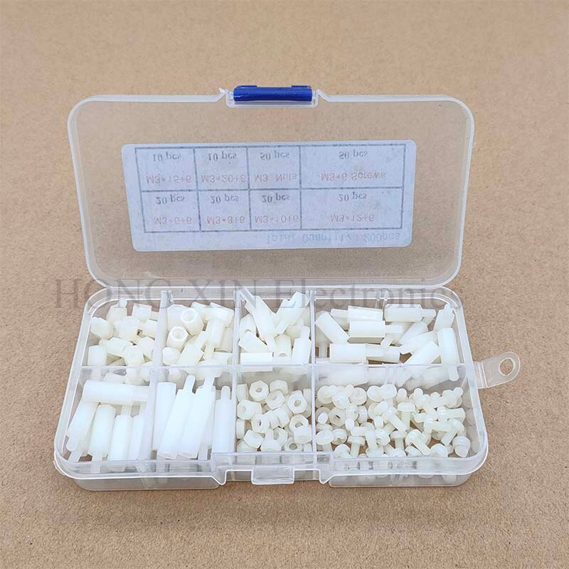 200 Stks/set M3 Wit Hex Nylon Standoff Spacer Kolom Nylon Plastic Afstand Schroeven Moeren