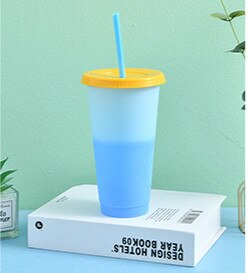 1PC Color-changing Straw Cup 600-700ml Cup Summer Cold Water Magical Cup PP Coffee Mug Party Outdoor Drinkware: 1PC-Blue