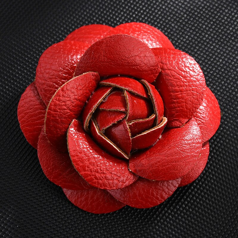 coreano hecho a mano PU cuero Camelia flor broche botón solapa Pin joyería broches ramillete para las mujeres Accesorios: Red