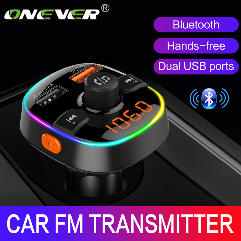 Onever Fm-zender Draadloze Bluetooth 5.0 Handsfree Car MP3 Speler Bluetooth Kit Fm Modulator Dual Usb Charger Rgb Licht Veilig