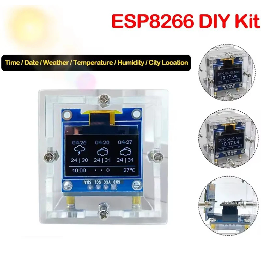 1 Set DIY Mini Weather Station Kit With USB Power Supply Weather Clock Time Temperature Humidity Display Soldering For ESP8266