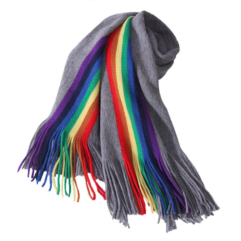 Chal bufanda de gran tamaño a rayas LGBT arco iris para mujer con borlas envolturas de Manta abrigadas de invierno 190*40cm