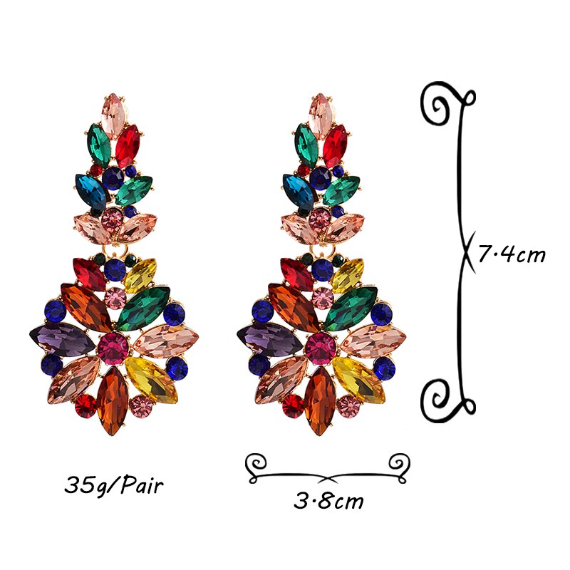 Cercei lungi din metal colorati cu cristale strasuri inalte accesorii de bijuterii pentru femei