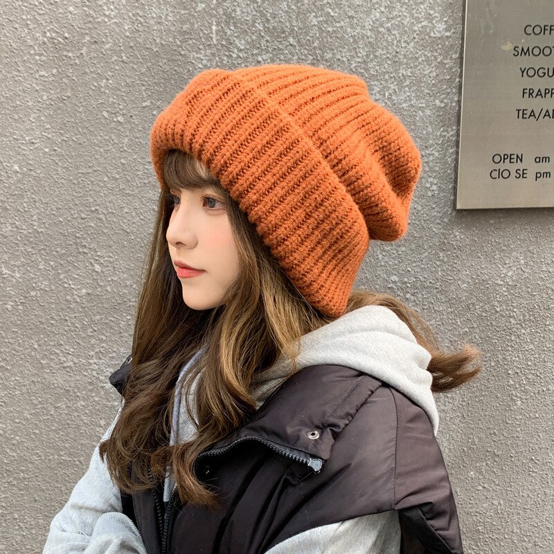 Sombrero de lana japonés para mujer, gorro de punto coreano que combina con todo, orejeras cálidas, GORRA DE PELO SUELTO grande, Gorros Casuales: caramel