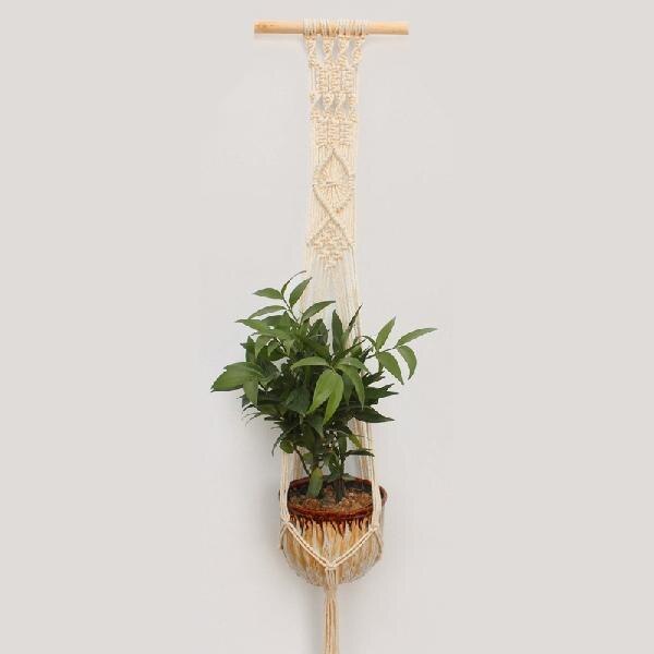 LanLan 2PCS Macrame Plant Hanger Indoor Outdoor Hand Knit Hanging Planter Wood Stick Basket Wall Art: G1002