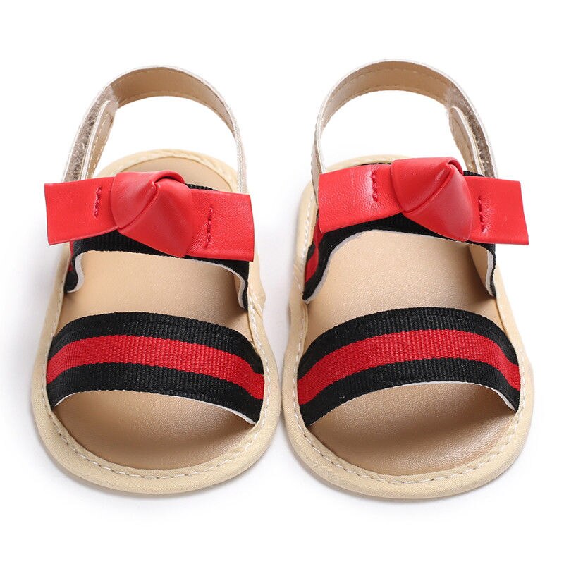 Arrivels nyfødte baby spædbarn piger bowknot bløde krybbe sko sandaler skridsikre prewalker: Rød / 7-12 måneder