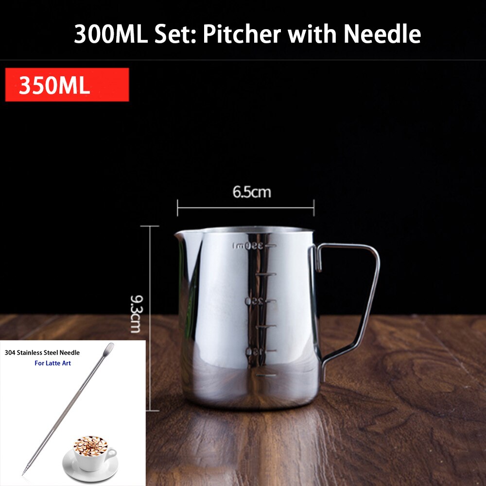 Milk Steaming &amp; Frothing Pitcher, Stainless Steel Non-Stick Milk Jug Pull Flower Cup Perfect For Coffee Cappuccino Latte Art: 350ML Set