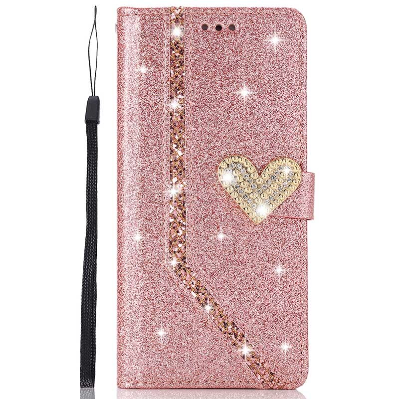 Glitter Leather Wallet Case for Huawei Flip Cover Protector P40 P30 Lite P20 Pro Mate10 Mate20 Pro: EVA / Rose