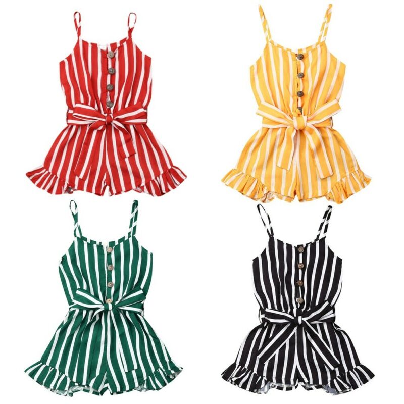 3-8 år smålåve låve baby jente klær ermeløs stripe romper jumpsuit sommerantrekk lekedress
