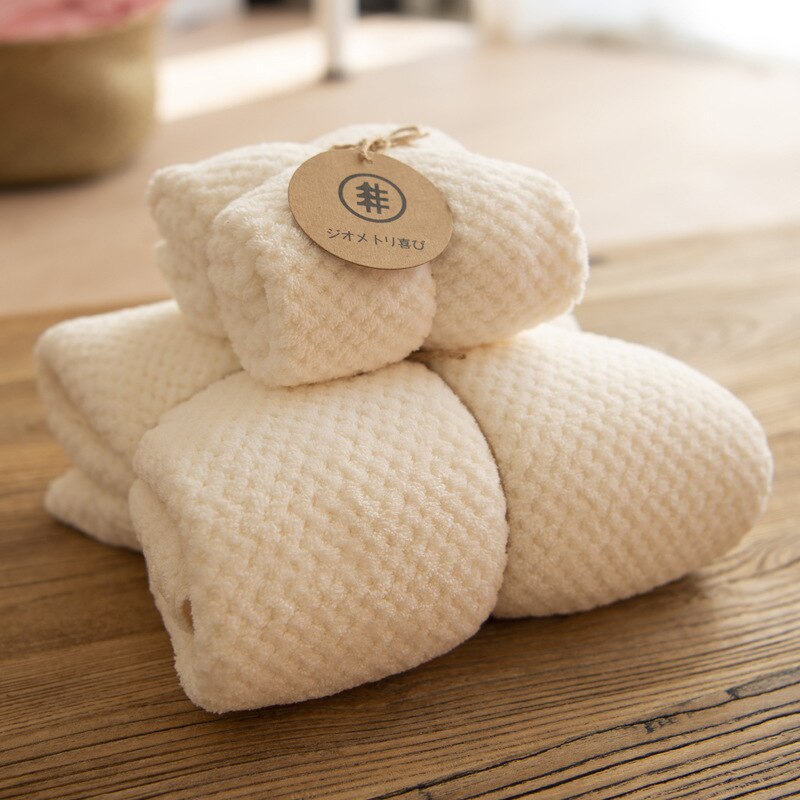 Reliëf Absorberende Zacht Gezicht Handdoek Verdikte Hoge-Dichtheid Coral Fleece Handdoek Roze Badhanddoek Set: Creamy-white