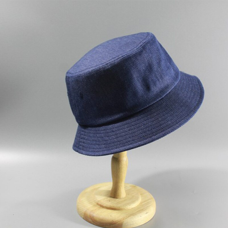 Stort hode mann stor størrelse bøttehatt menn og kvinner Brann sesonger ensfarget denim pluss størrelse fiskerhatter 57-60cm 62-65cm: Dyp denim / 62 til 65cm