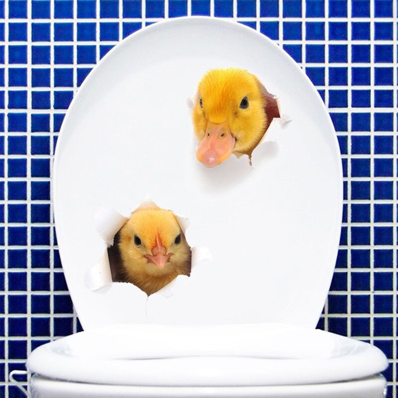 Eendje chick 3D muursticker voor Badkamer kast woondecoratie Decals persoonlijkheid behang dieren wc Stickers