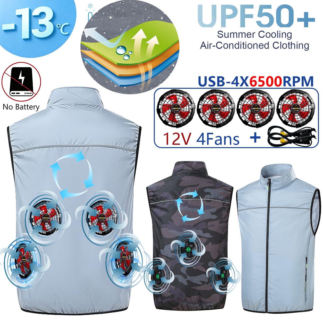 AKOOUS 12 V/5 V USB 4 Fans Koelvest Mannen Draagbare Airconditioning Kleding voor Outdoor Werk Vissen Wandelen losse Cool Vest