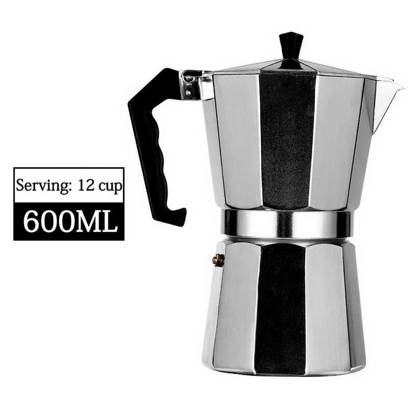50/100/150/300/450/600ml Mocha Coffee Maker Portable Aluminum Percolator Home Office Mocha Pot Durable Espresso Maker: 600ML