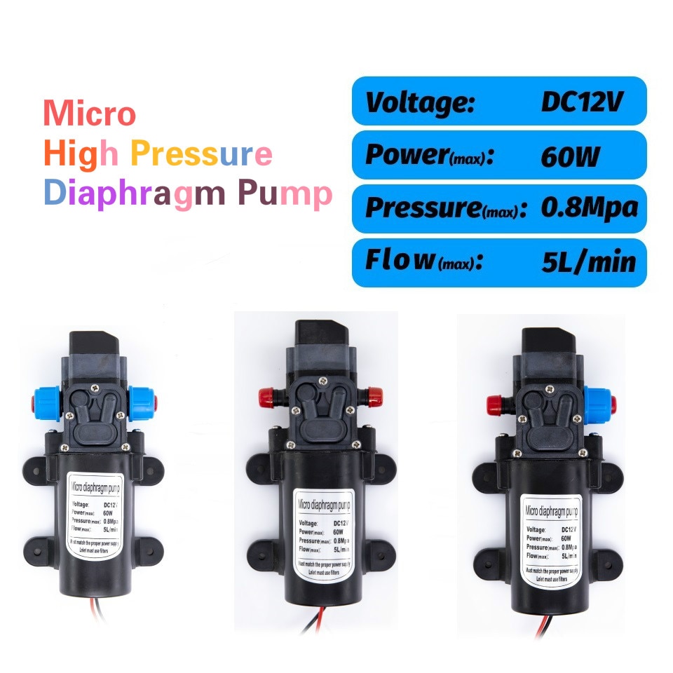 DC 12V 60W 5L/min Agricultural Electric Water Pump Black Micro High Pressure Diaphragm Pump Water Sprayer Car Wash