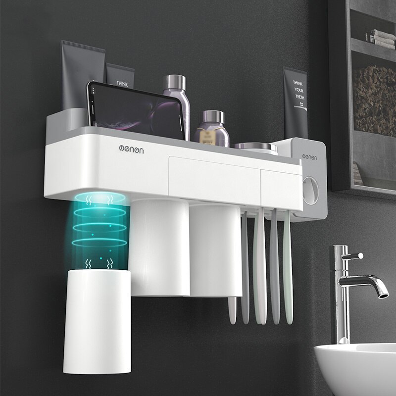 Badkamer Accessoires Tandenborstel Houder Set Tandpasta Organizer Tandenborstel Rack Wall Mount Magnetic Adsorptie Met Cup