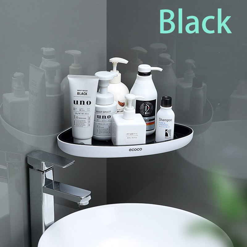 Ecoco Wall Mounted Bathroom Shelf Wall Free Punching Storage Shelves Shampoo Towel Rack Bathroom Accessories Kitchen Organizer: Black corner ecoco