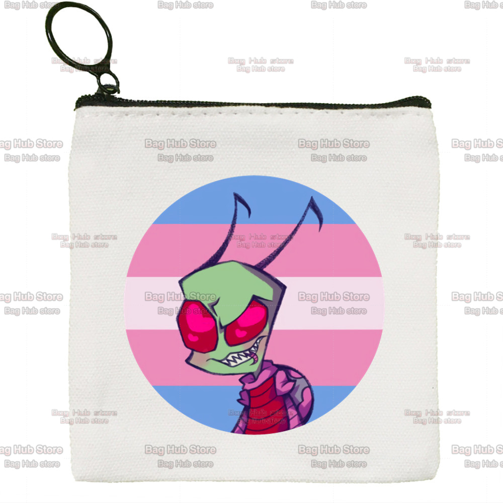 Invader Zim Zim Image Cartoon brezentowa portmonetka z zamkiem błyskawicznym studentka mały uroczy portmonetka szminka torba mała przenośna: P