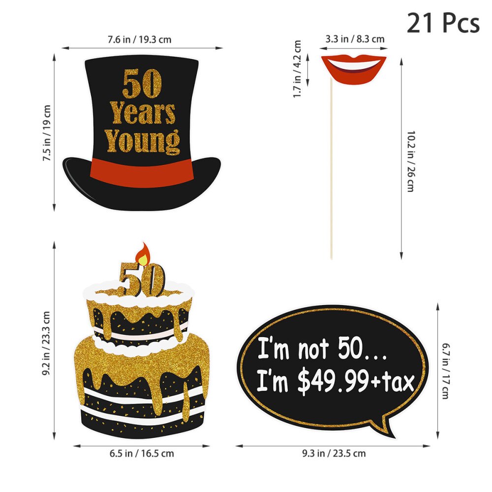 Amosfun-atrezo para fotografía de para adultos, conjunto de oro negro, Decoración de cumpleaños, 50 ° cumpleaños, 21 Uds.