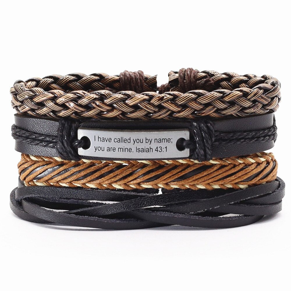 Vertrouw op god, jezus, wwjd, khaki, faith punk, 4 stuks/set, vintage, zwarte kralen, bijbel, leren armbanden, herenarmbanden, dames, herensieraden: Stijl 8