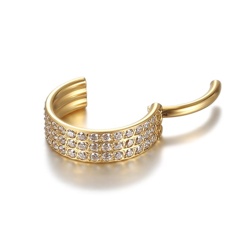 G23 titanium tre-rækket zirkon næsering septum clicker daith øreringe ice out hoop øre brusk tragus helix piercing smykker