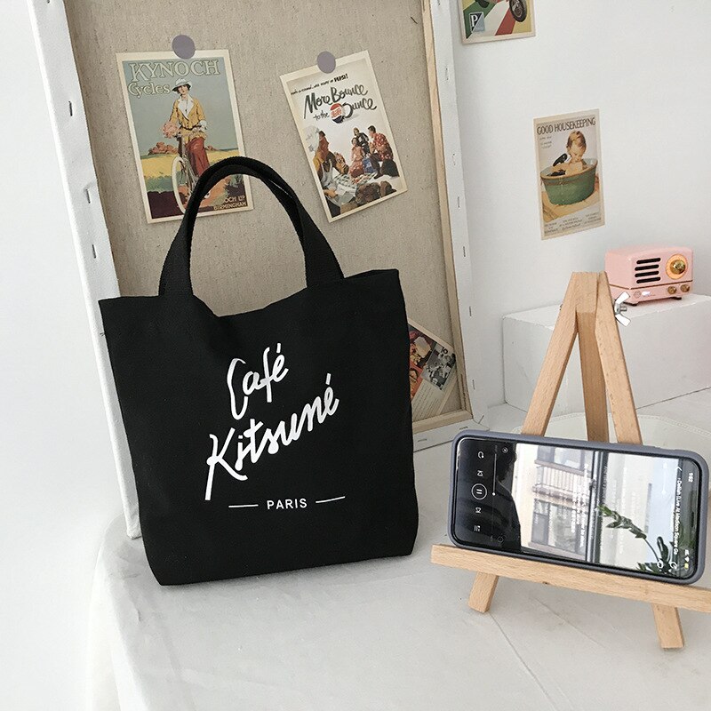 Borsa da donna Casual borse a tracolla di grande capacità Shopper Canvas Letter Fashion Harajuku Print Shopper borse: Black-S