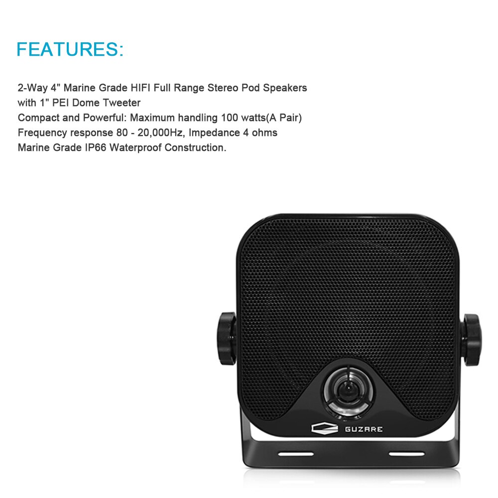 4 Inch 100W Marine Waterproof Speakers Heavy Duty Box Surface Mount Outdoor Speaker For ATV UTV Pool Golf Cart Truck Motorcycle