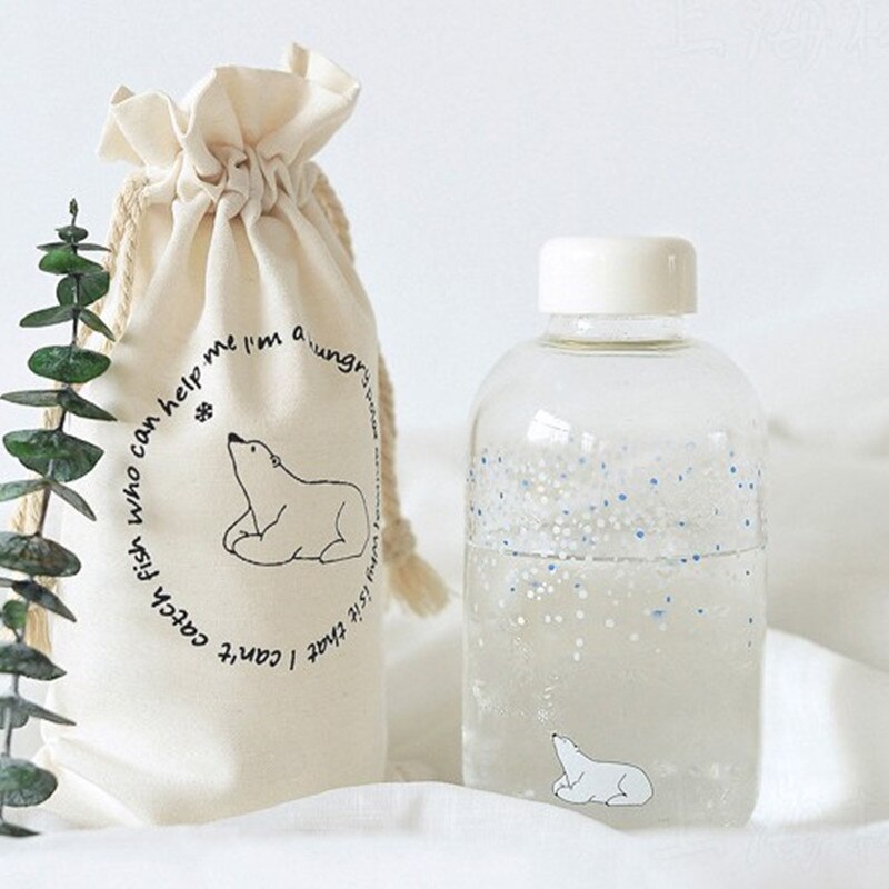 Botella de agua de cristal hecha a mano con patrón de animales, con nieve fresca, con bolsa de almacenamiento, SH174-112 de botella de cristal