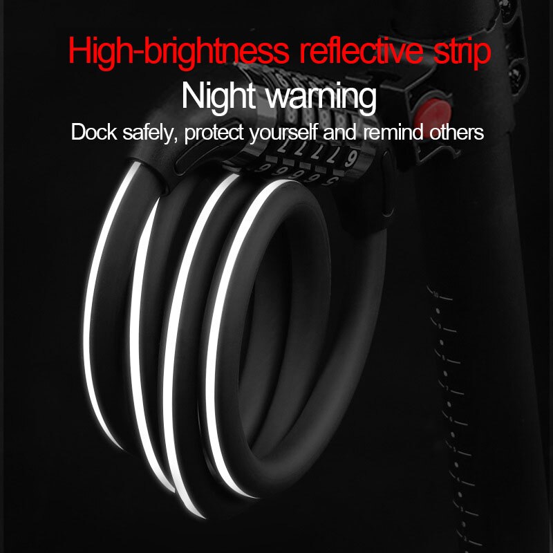 Reflective Bike Lock Code/Key Bicycle Cable Lock Anti-theft mtb antivol velo candado bicicleta Long Motorcycle Lock 1.2m/1.8m