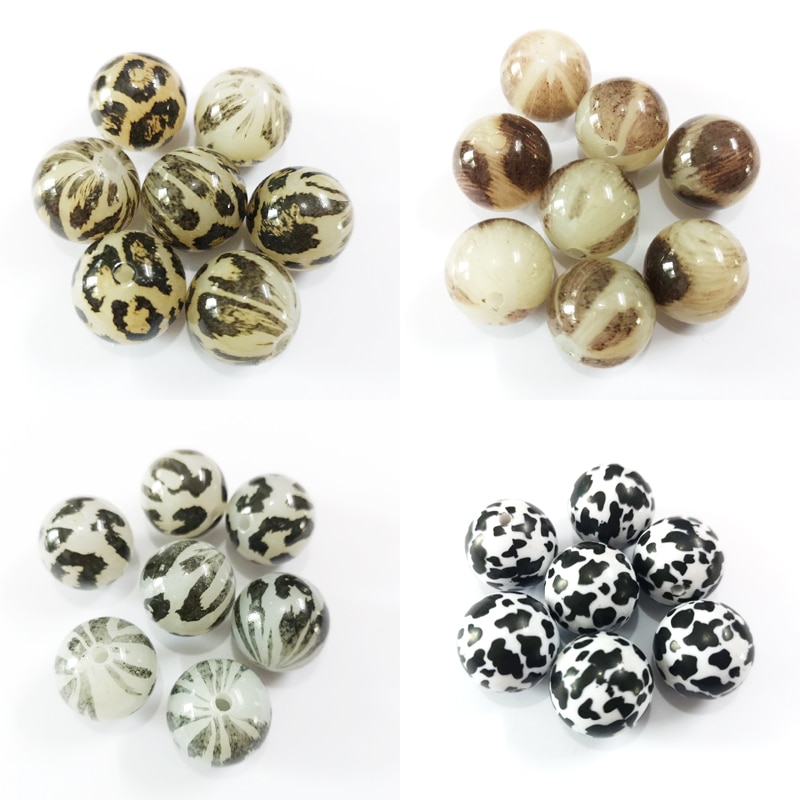 20Mm 100 Stks/partij Chunky Acryl Luipaard/Koe Streep Gedrukt Kralen Voor Chunky Sieraden