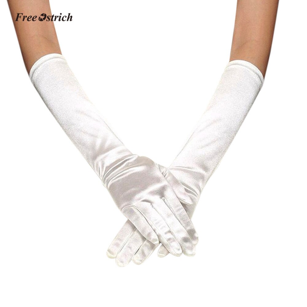 Free Ostrich – gants longs en Satin pour femmes, doux, élégants, de: WHITE