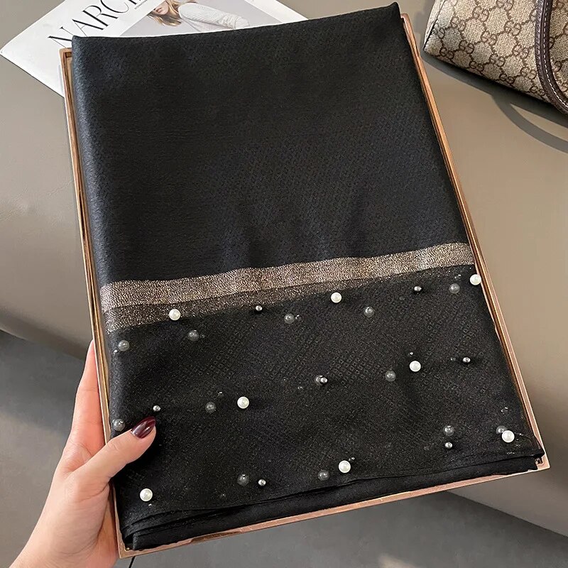 2024 marca de luxo moda feminina cachecol liso seda linho xales verão senhora bandanas foulard hijab