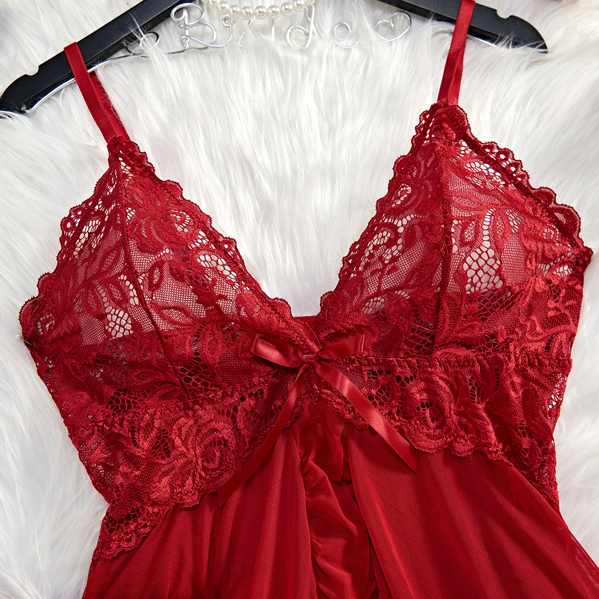 Lencería Sexy roja transparente, ropa interior para mujer, ropa de dormir transparente, camisón de encaje y bragas, conjuntos de Pijamas, camisón Sexy para mujer