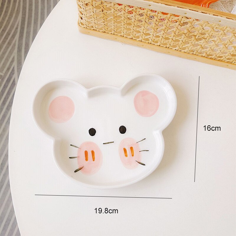 Art Graffiti Plate Ceramic Cartoon Plate Animal Plate Tableware Kitchen Korean Dish Set Nordic Salad Plate Tableware Household: white mouse3
