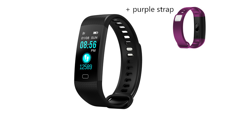 Montre intelligente hommes Fitness Tracker mesure de la pression artérielle moniteur de fréquence cardiaque Tracker d'activité étanche Smartwatch pour IOS: black add purple