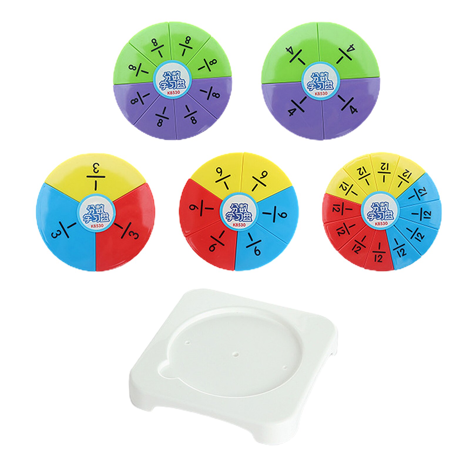 Circular Fractions Card Numbered Board Children Early Education Learning Toy, 5 Circle Representing 1/3, 1/4, 1/6, 1/8, 1/12