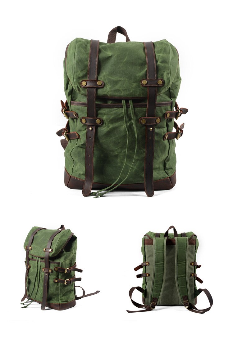 Free Shipping,Brand classic canvas backpack,vintage schoolbag.travel bag,laptop backpack.leather bag.sales.waterproof: Green