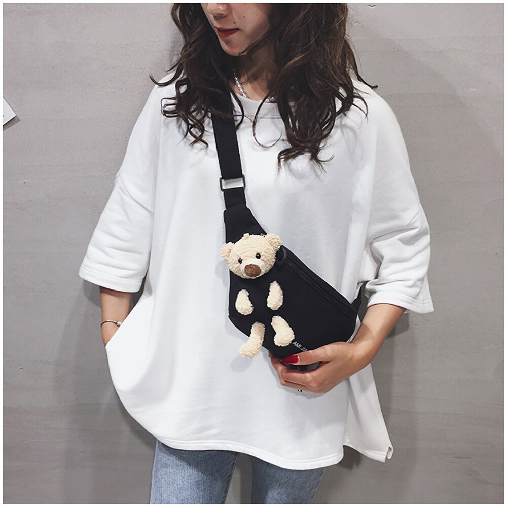 Candy Color Cute Belt Bag For Women Bear Doll Female Fanny Pack Travel Outdoor Banana Bag Girl&#39;s Lady&#39;s Bum Bag