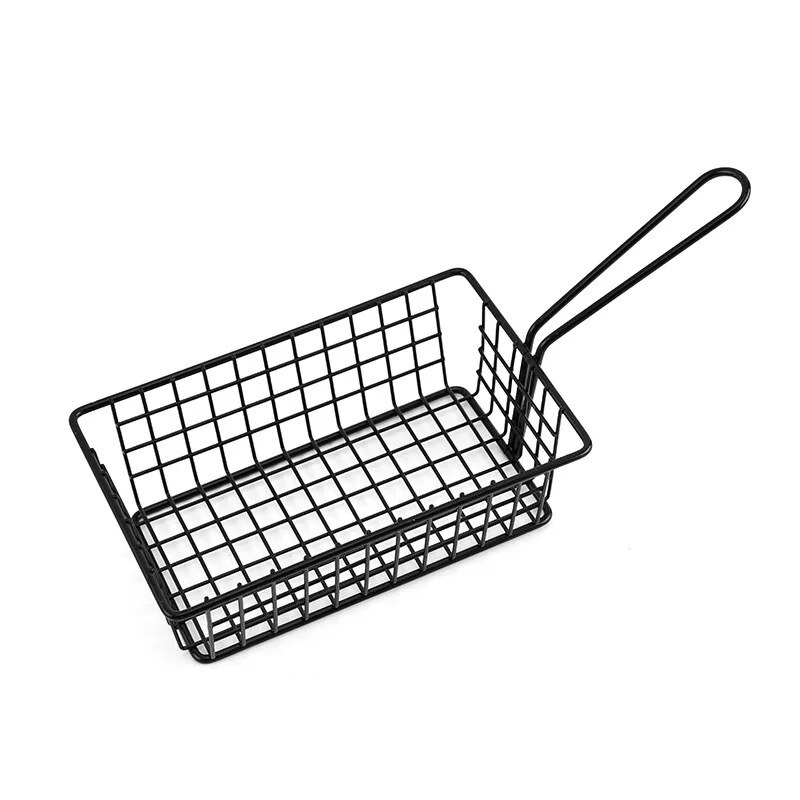 Stainless steel frying basket net French fries basket frying frame square oil control filter frying basket dense frying screen: Black extended versi