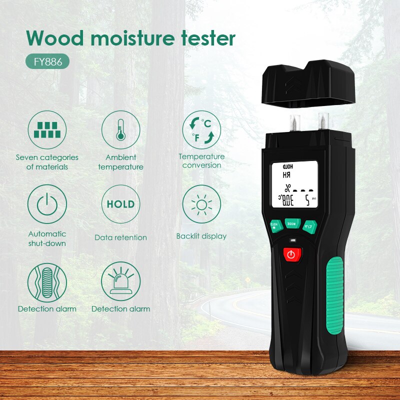 Probador de humedad de madera de mano, 7 modos, 0-60%, dos pines, medidor Digital de humedad de madera, probador de humedad de madera con pantalla LCD de retroiluminación