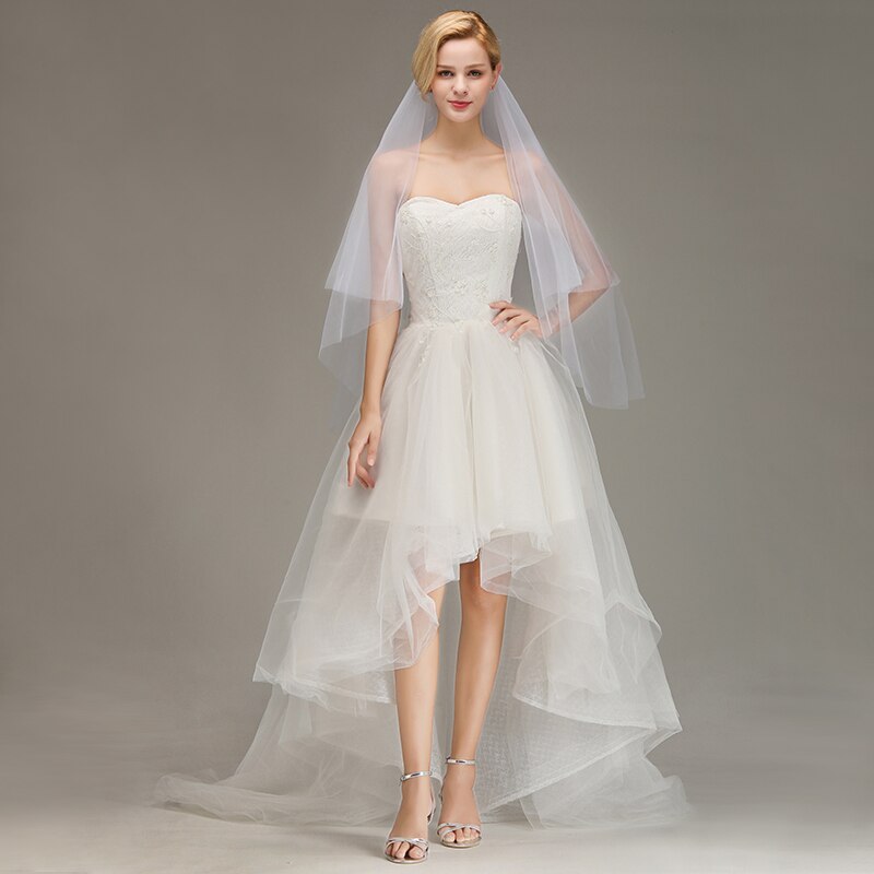 Veu de noiva cut edge kort bryllupsslør med kam billig tolags tyl brudeslør bryllupstilbehør voile mariage