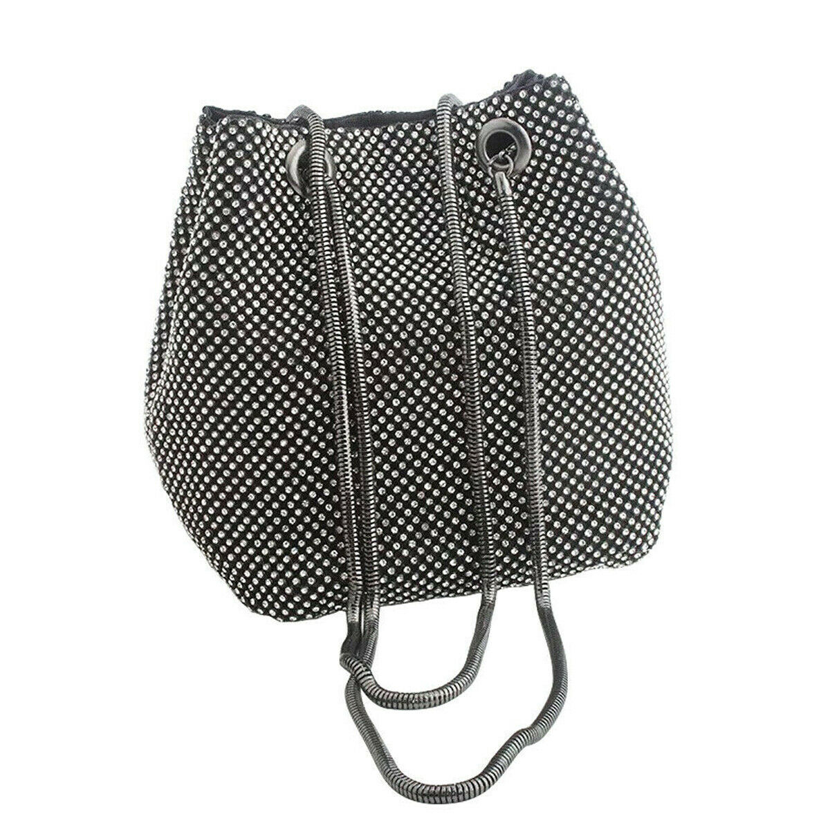 Dam satin strass kedja sträng hink messenger bag dam kväll bankett axelväska: Svart