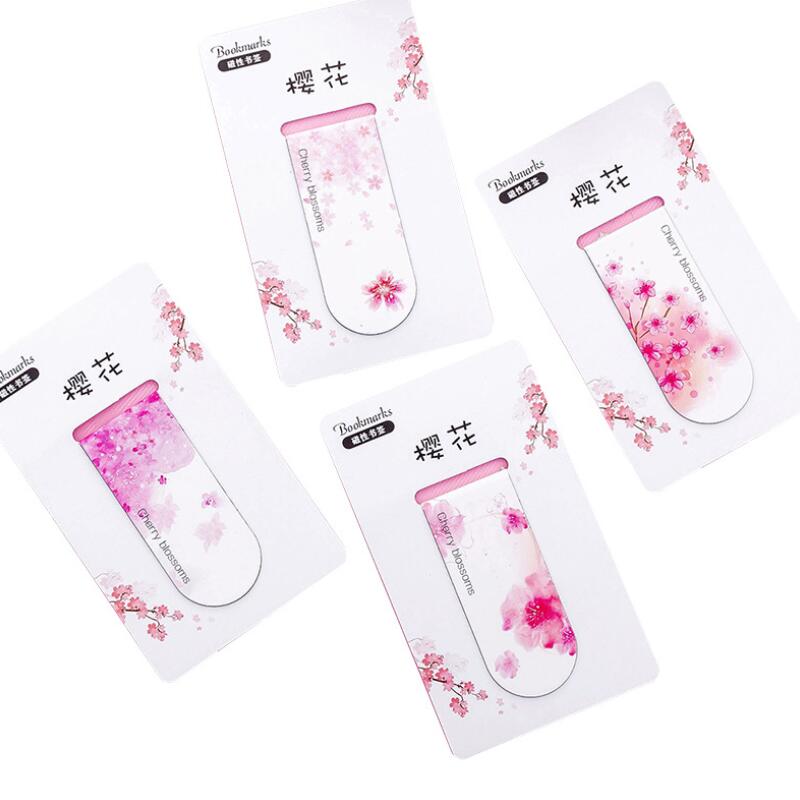 Marcapáginas magnético con hermosas flores de cerezo, Mini Carpeta de libros para estudiantes, creativa, pequeña y fresca, para oficina