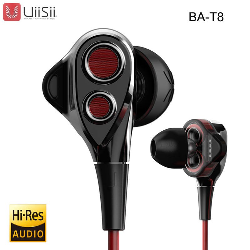 UiiSii BA-T8 HiFi Earphone Earbuds Dual Dynamaic Music In-Ear Earphone Noise Cancelling Wired with Mic For iPhone Xiaomi Android