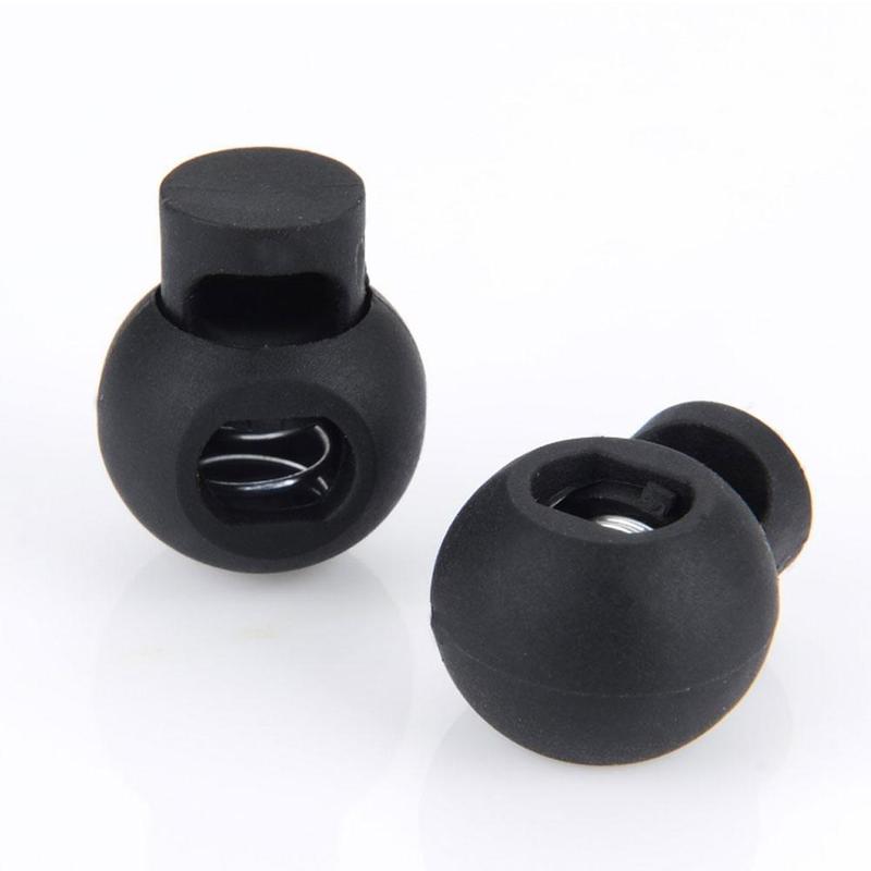 Factory Supply Spring Loaded Plastic Round Toggle Stopper Cord Locks End Adjuster Fastener Black