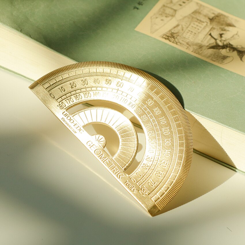 Brass Golden Retro Semicircle Protractor Math Protractors 180 Degree Angle Measurement Drawing Stationery Math Geometry