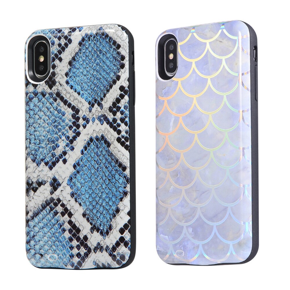 Slim Smart Battery Case for iPhone XR X XS 11 Pro Max 6 6 S 7 8 Plus SE Charging Power Bank snake skin fish scales pattern