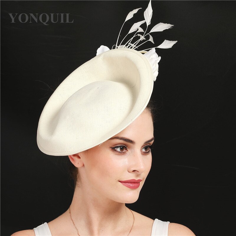 Derby Kenducky-tocados grandes para mujer, tocado rojo, marfil, negro, flores para boda, , novia, casada: ivory