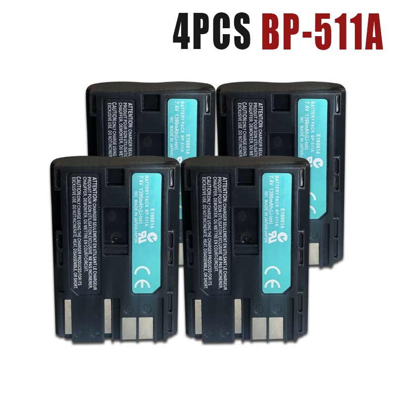 1390mAh BP-511A For Canon Camera Rechargeable Battery 7.4V EOS D30 D60 10D 300D 20D 30D 40D 50D PowerShot G1 G2 G3 MV600i Pro1: 4PCS